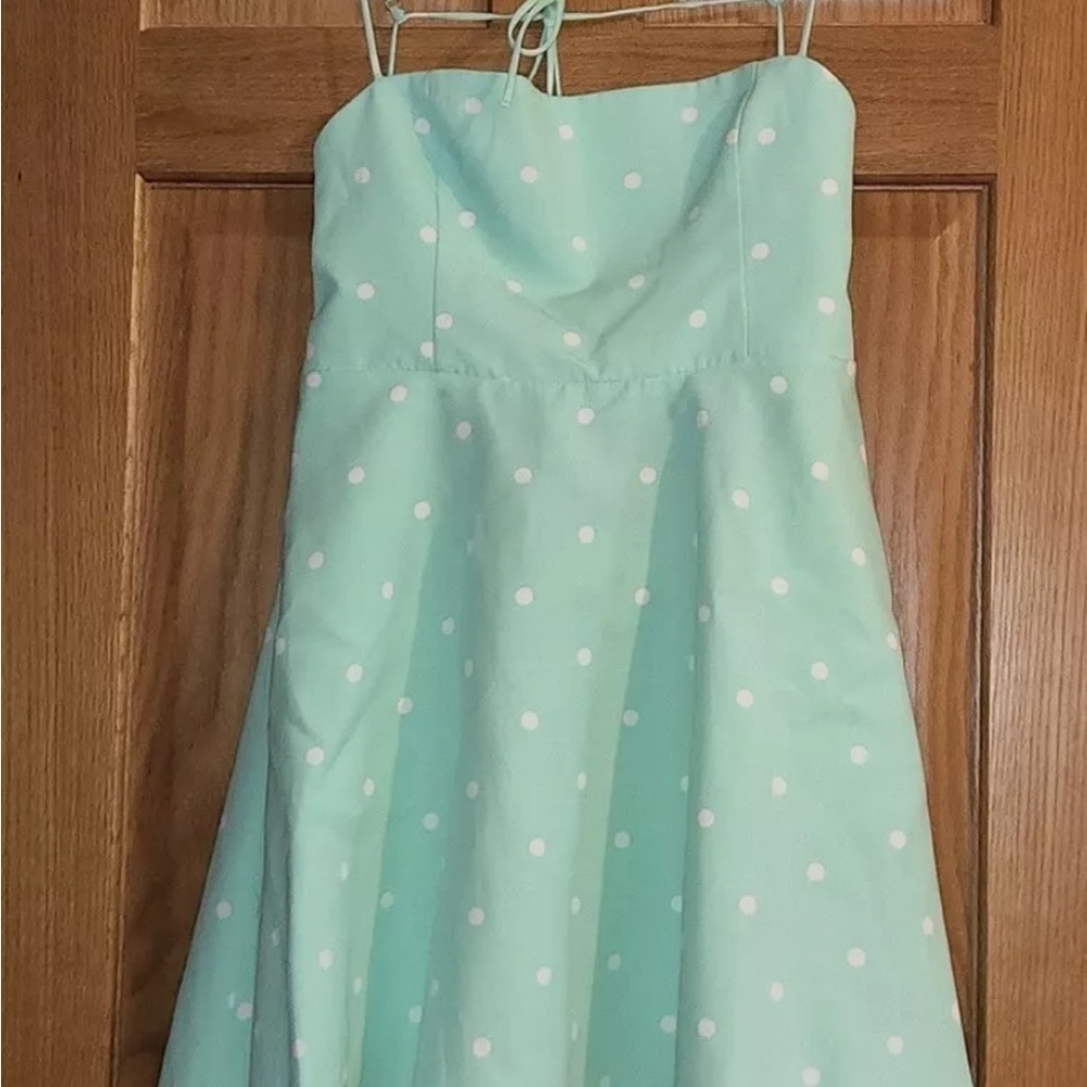 Zara Light Green Dress with White Dots xs #linen #pockadots #summer #girly - Picture 2 of 13